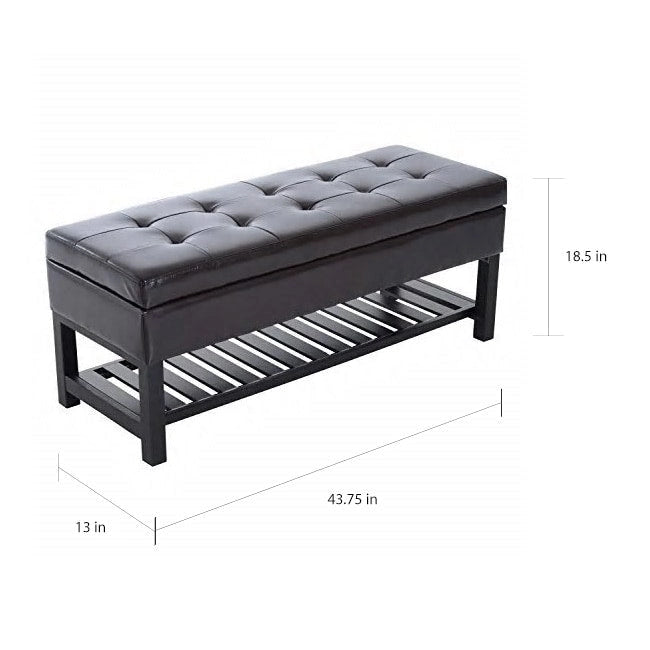 Brown Faux Leather Tufted Shoe Rack Ottoman Storage Bench