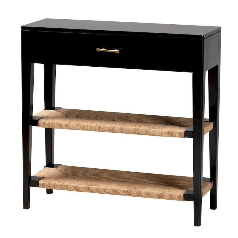Modern Bohemian Wood 1-Drawer Console Table-Black