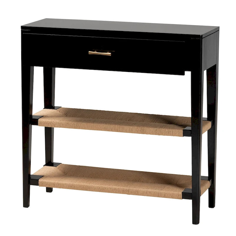 Modern Bohemian Wood 1-Drawer Console Table-Black