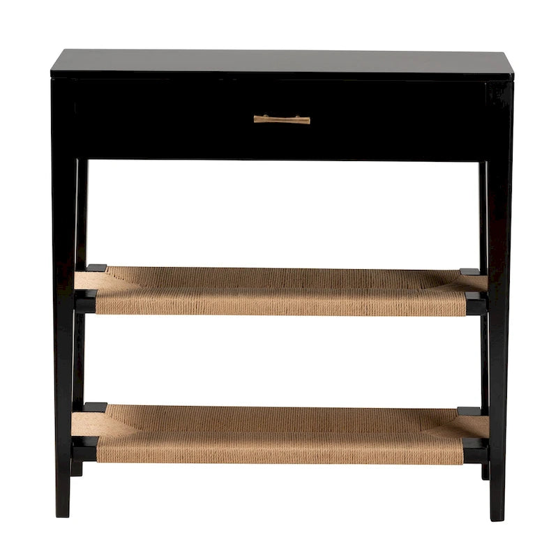 Modern Bohemian Wood 1-Drawer Console Table-Black