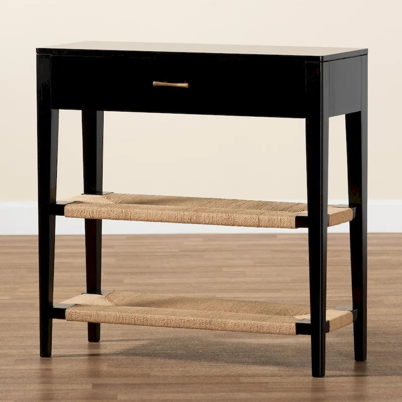 Modern Bohemian Wood 1-Drawer Console Table-Black