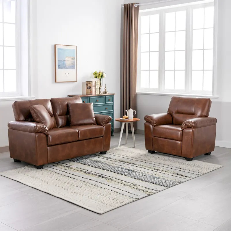 Upholstered Living Room Set, 2 Pieces - Faux Leather chair, Loveseat