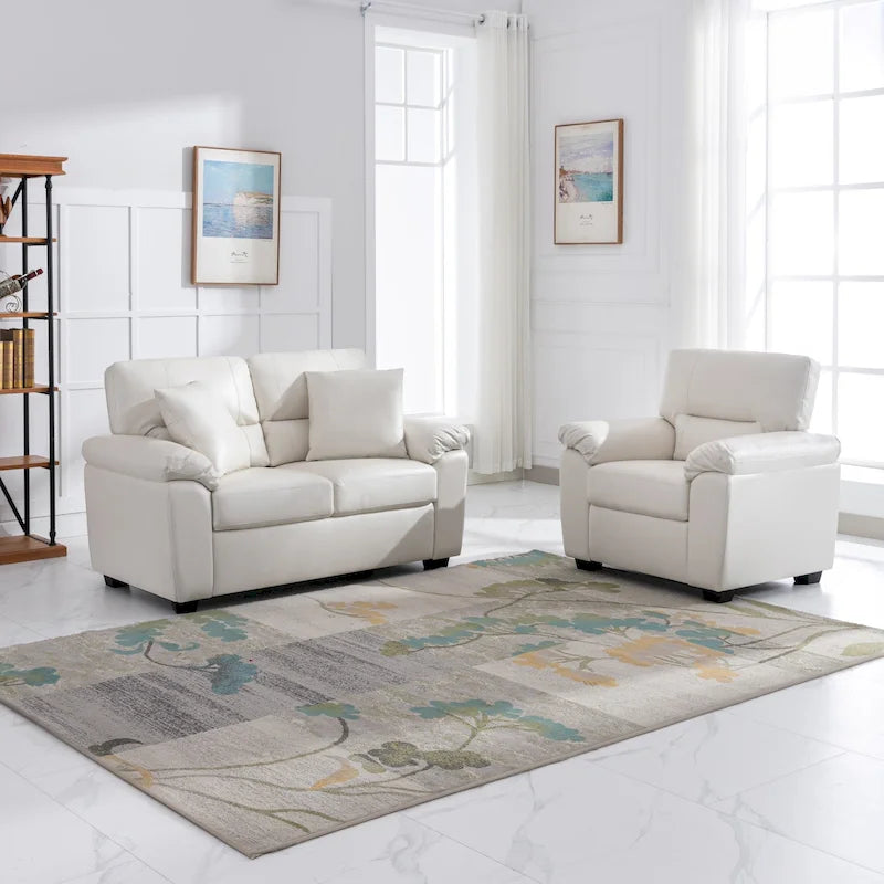 Upholstered Living Room Set, 2 Pieces - Faux Leather chair, Loveseat