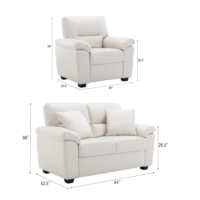 Upholstered Living Room Set, 2 Pieces - Faux Leather chair, Loveseat