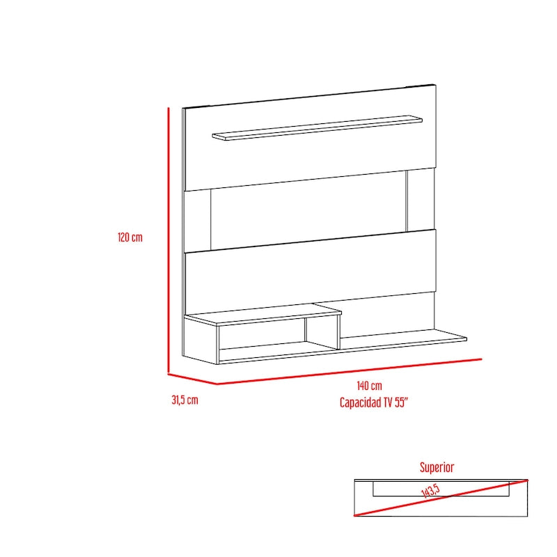 Floating entertainment center, suitable for TVs up to 55 inches.