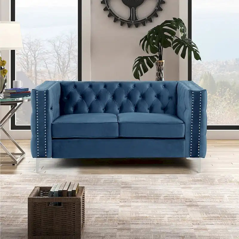 Modern Loveseat with Deep Dutch Velvet Iron Legs