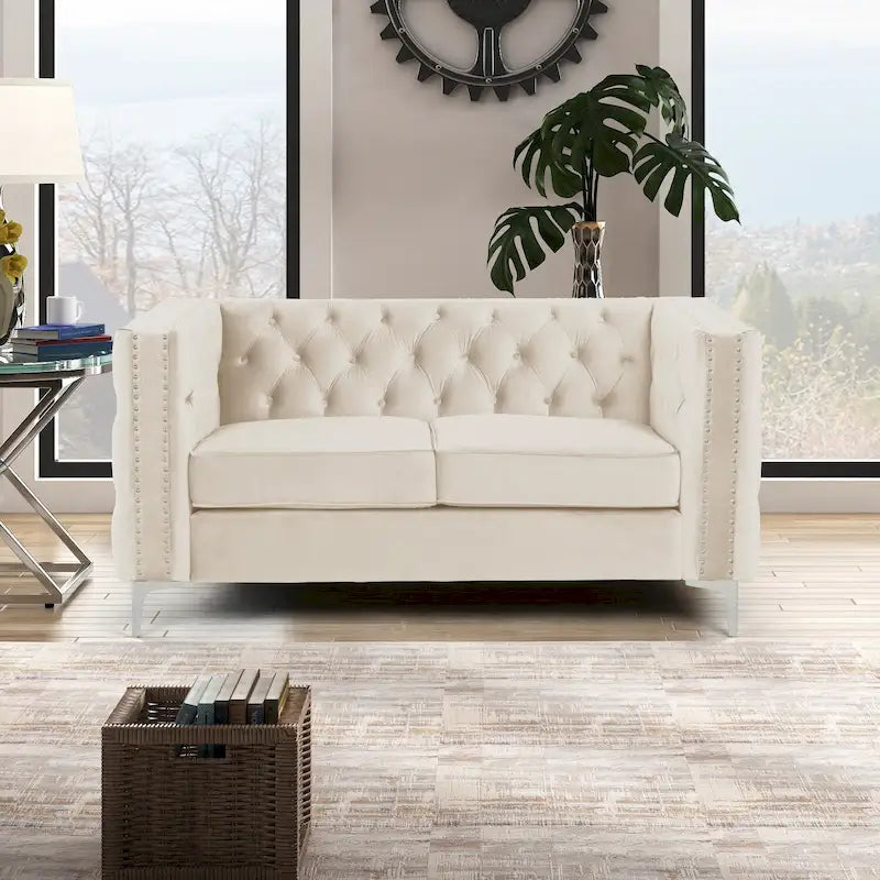 Modern Loveseat with Deep Dutch Velvet Iron Legs