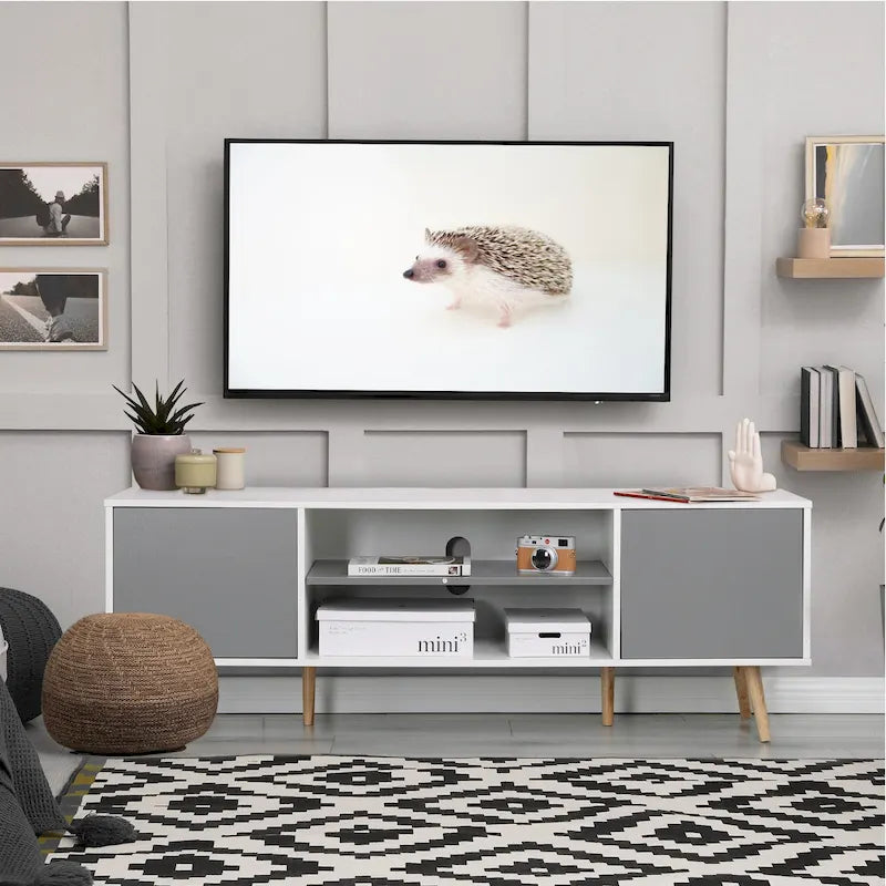 Mid-Century Modern TV Stand for 60 TV with Storage and Open Shelf