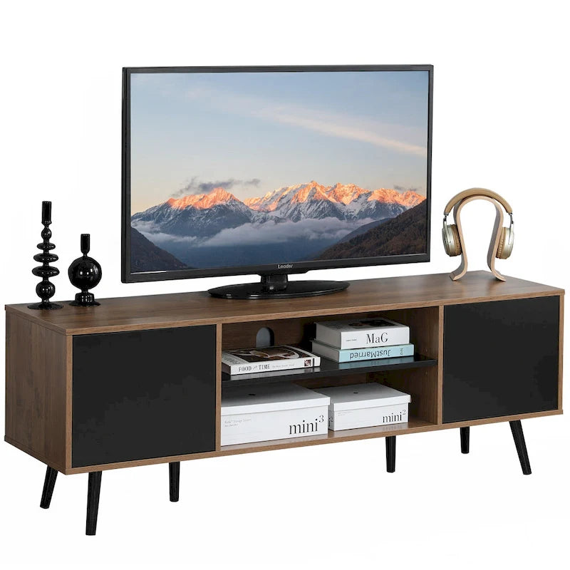 Mid-Century Modern TV Stand for 60 TV with Storage and Open Shelf