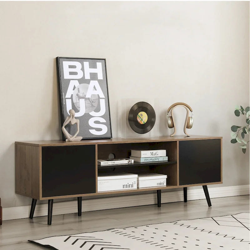 Mid-Century Modern TV Stand for 60 TV with Storage and Open Shelf