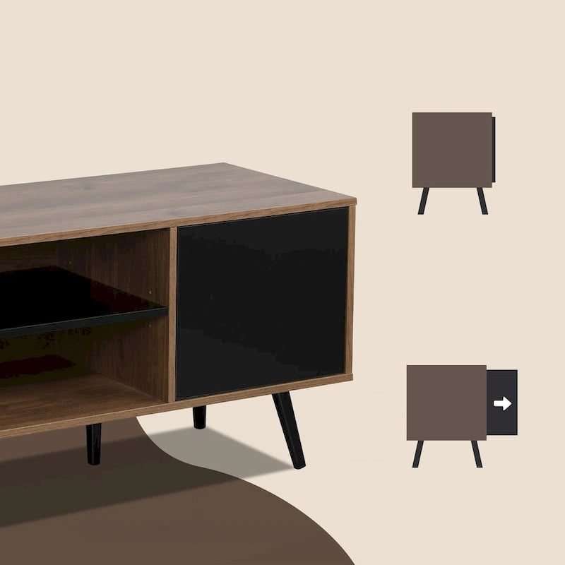 Mid-Century Modern TV Stand for 60 TV with Storage and Open Shelf