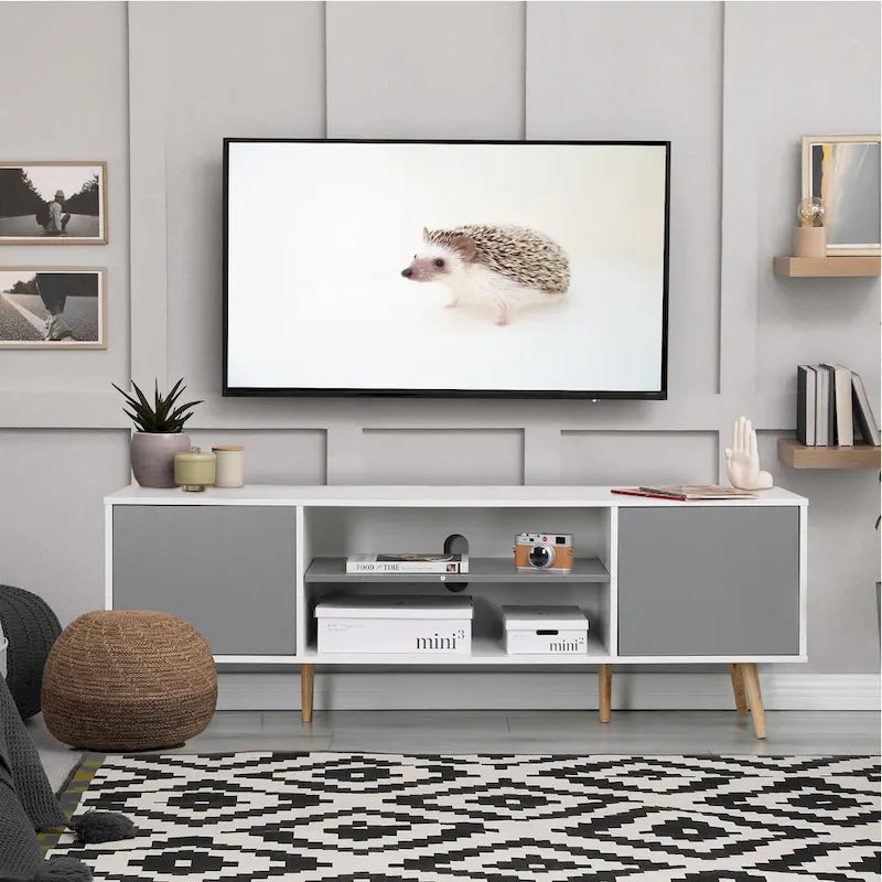 Mid-Century Modern TV Stand for 60 TV with Storage and Open Shelf