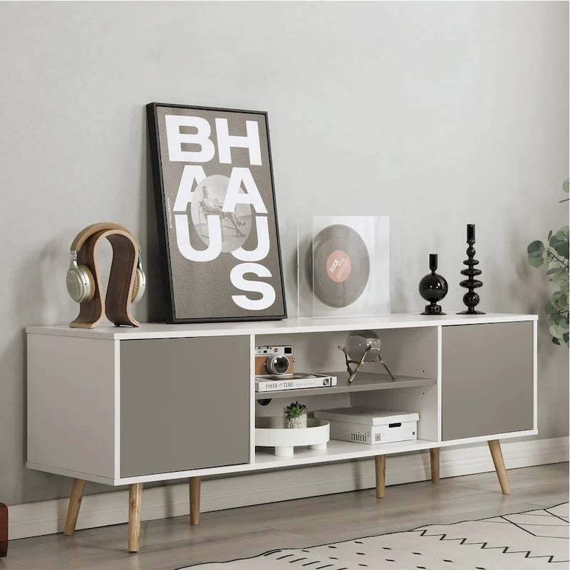 Mid-Century Modern TV Stand for 60 TV with Storage and Open Shelf