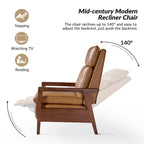 Mid-century Vegan Leather Solid Wood Recliner Set of 2 by