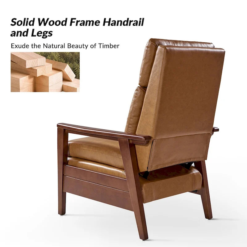 Mid-century Vegan Leather Solid Wood Recliner Set of 2 by