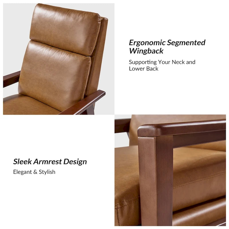 Mid-century Vegan Leather Solid Wood Recliner Set of 2 by