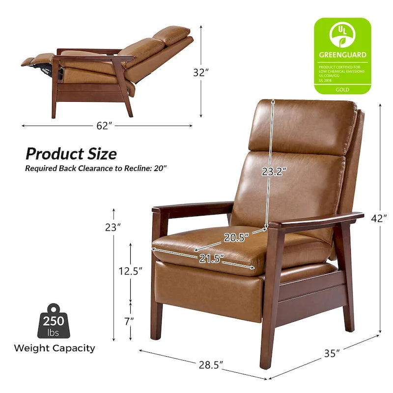Mid-century Vegan Leather Solid Wood Recliner Set of 2 by