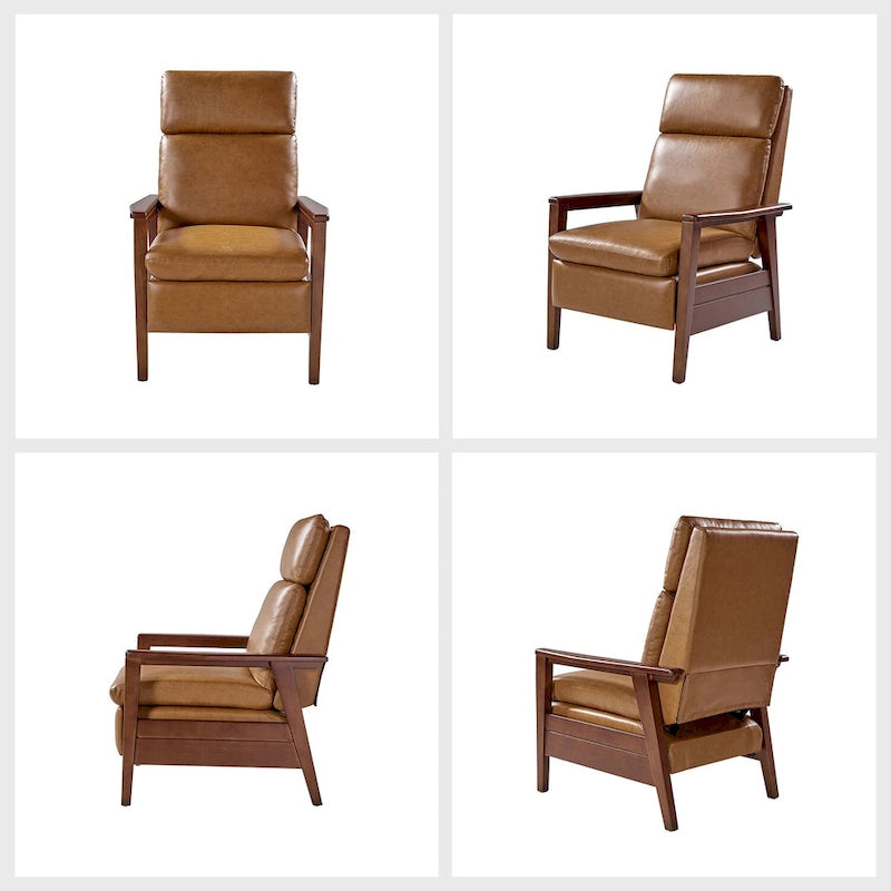 Mid-century Vegan Leather Solid Wood Recliner Set of 2 by