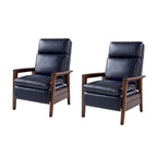 Mid-century Vegan Leather Solid Wood Recliner Set of 2 by