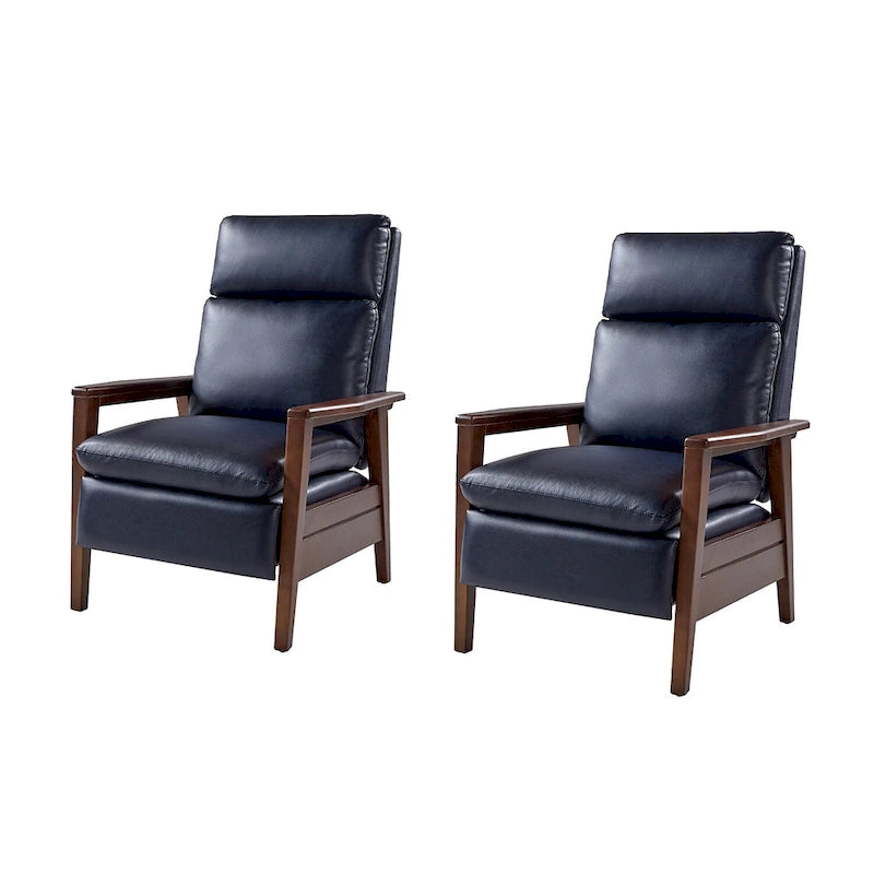 Mid-century Vegan Leather Solid Wood Recliner Set of 2 by