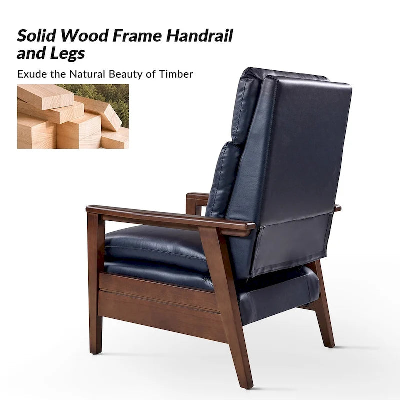 Mid-century Vegan Leather Solid Wood Recliner Set of 2 by