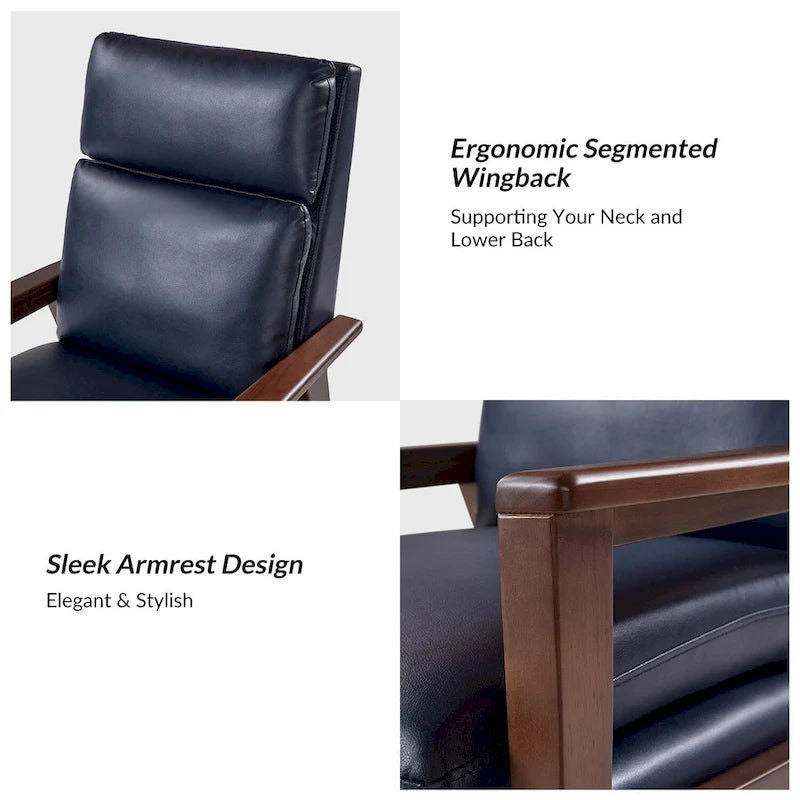Mid-century Vegan Leather Solid Wood Recliner Set of 2 by