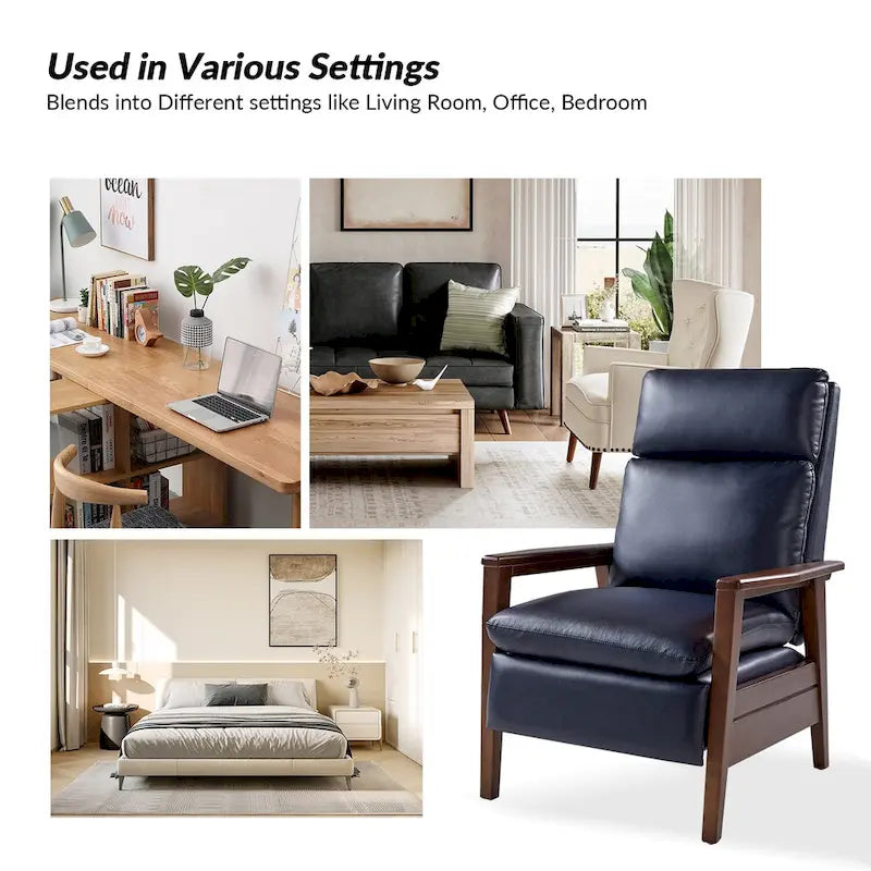 Mid-century Vegan Leather Solid Wood Recliner Set of 2 by