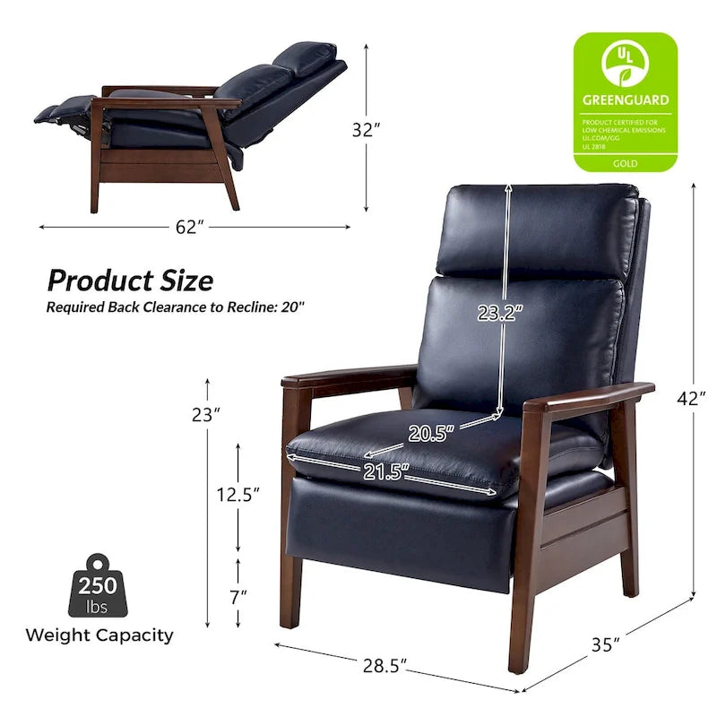 Mid-century Vegan Leather Solid Wood Recliner Set of 2 by