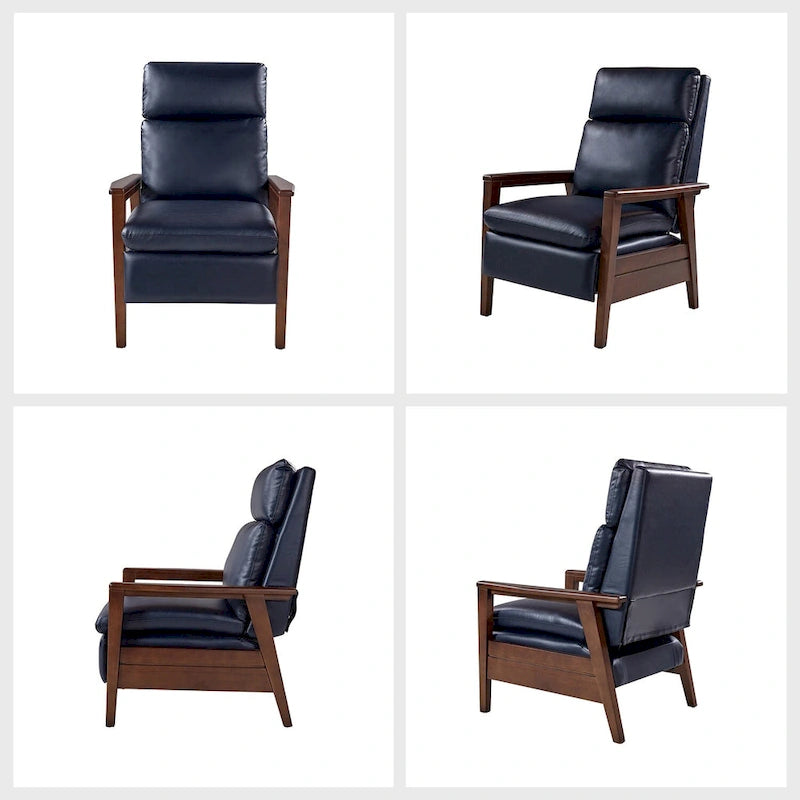 Mid-century Vegan Leather Solid Wood Recliner Set of 2 by