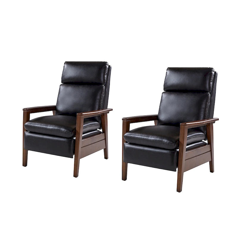 Mid-century Vegan Leather Solid Wood Recliner Set of 2 by
