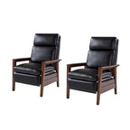 Mid-century Vegan Leather Solid Wood Recliner Set of 2 by
