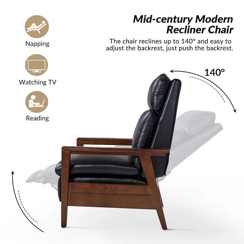 Mid-century Vegan Leather Solid Wood Recliner Set of 2 by