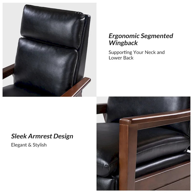 Mid-century Vegan Leather Solid Wood Recliner Set of 2 by