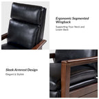 Mid-century Vegan Leather Solid Wood Recliner Set of 2 by