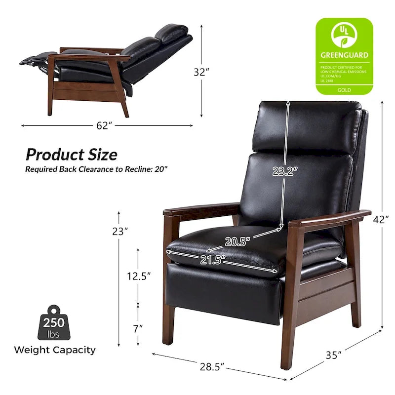 Mid-century Vegan Leather Solid Wood Recliner Set of 2 by