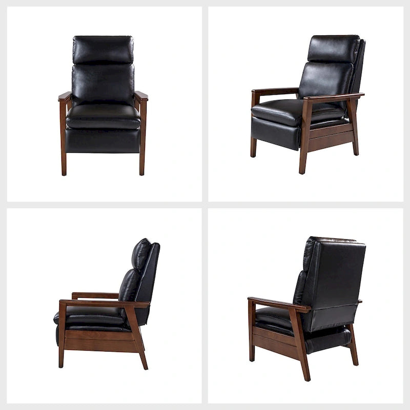Mid-century Vegan Leather Solid Wood Recliner Set of 2 by