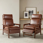 Mid-century Vegan Leather Solid Wood Recliner Set of 2 by