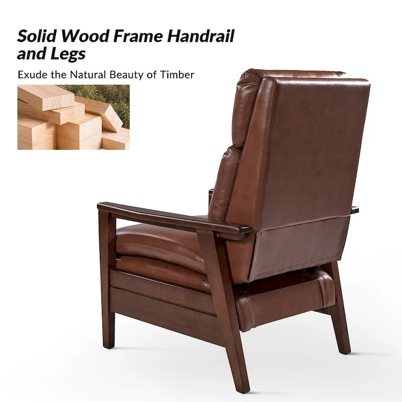 Mid-century Vegan Leather Solid Wood Recliner Set of 2 by