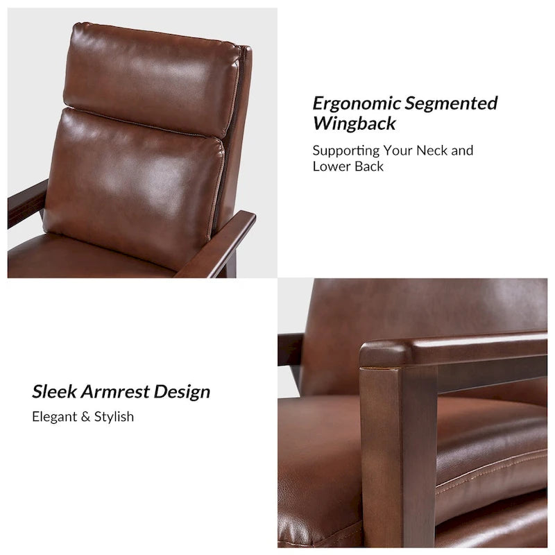 Mid-century Vegan Leather Solid Wood Recliner Set of 2 by