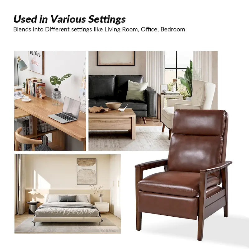 Mid-century Vegan Leather Solid Wood Recliner Set of 2 by