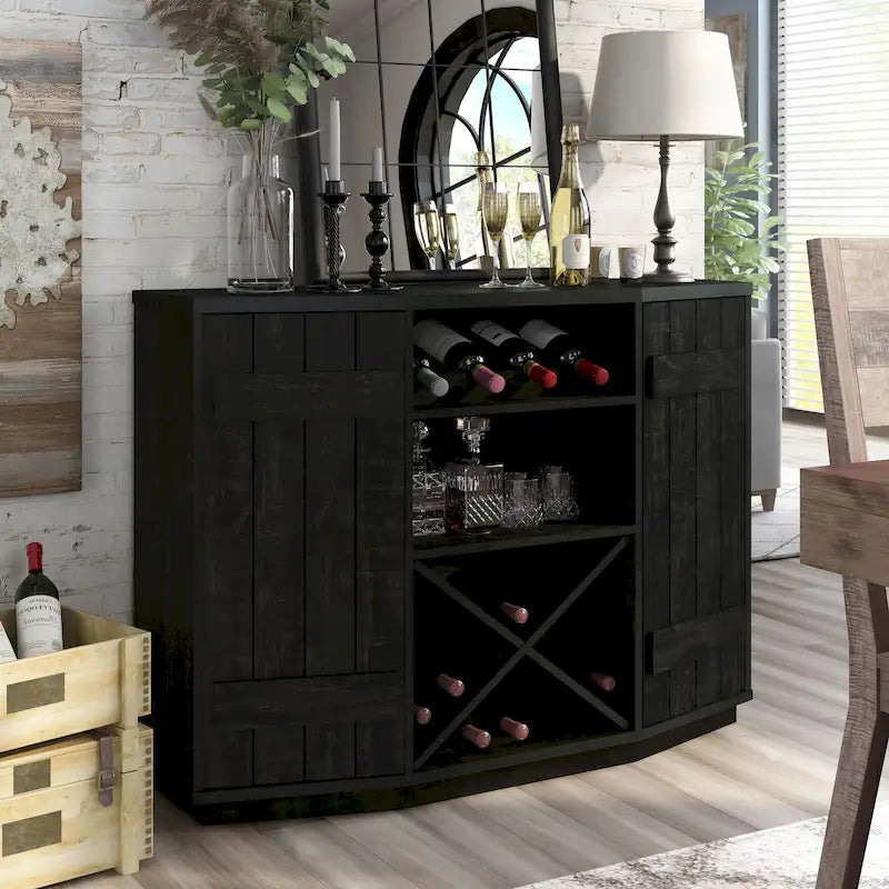 Farmhouse Plank-Style 28-Bottle 47-Inch Wine Cabinet Buffet by