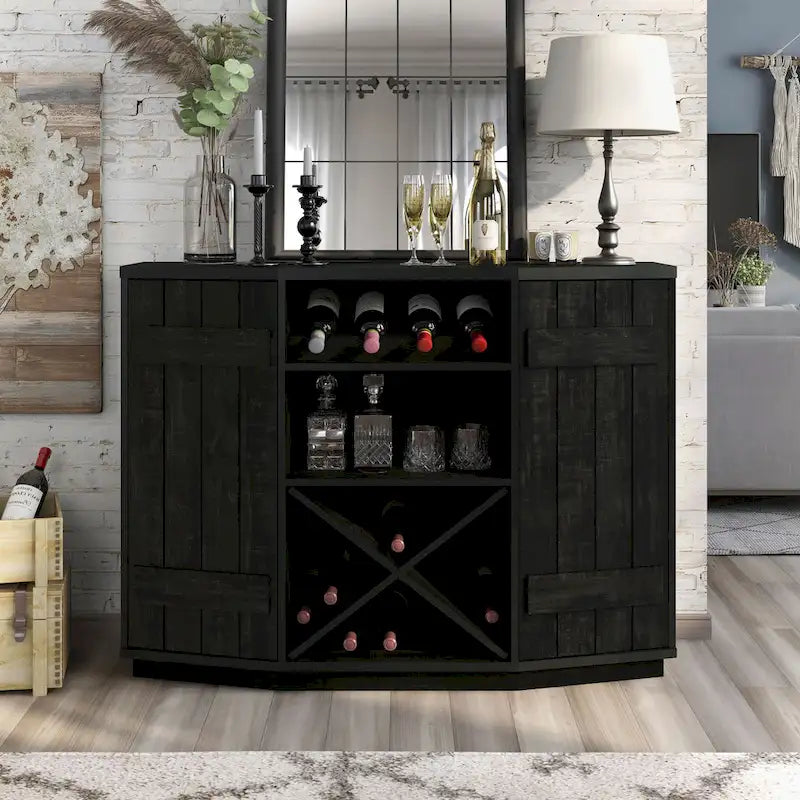 Farmhouse Plank-Style 28-Bottle 47-Inch Wine Cabinet Buffet by