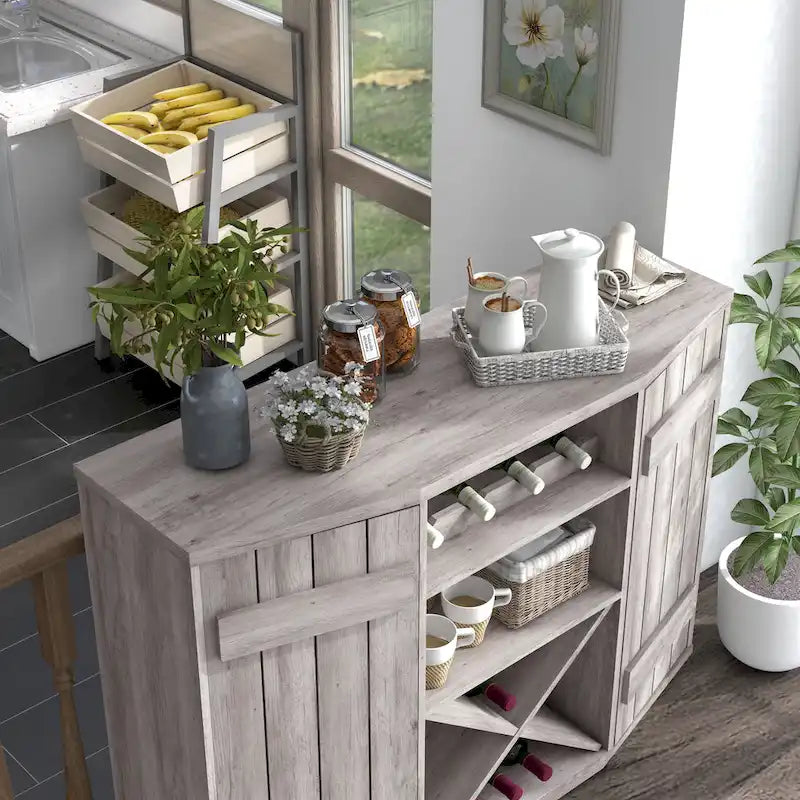 Farmhouse Plank-Style 28-Bottle 47-Inch Wine Cabinet Buffet by