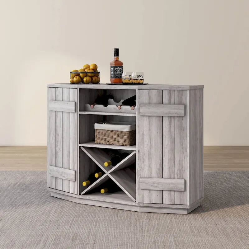 Farmhouse Plank-Style 28-Bottle 47-Inch Wine Cabinet Buffet by