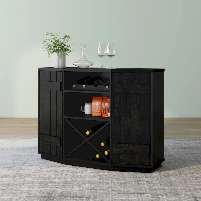 Farmhouse Plank-Style 28-Bottle 47-Inch Wine Cabinet Buffet by