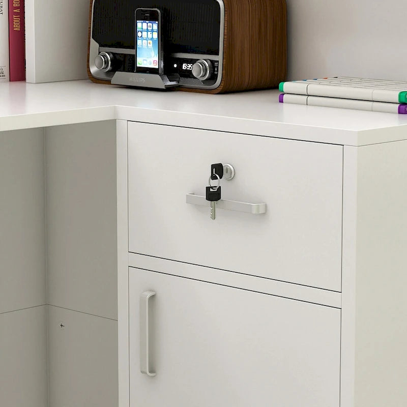 Reception Desk L-Shaped Counter Shelves Drawers Reception Table