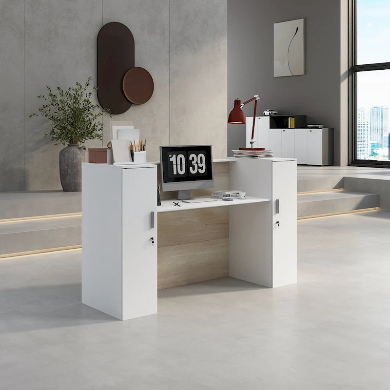 Reception Desk Counter with Adjustable Shelf Storage