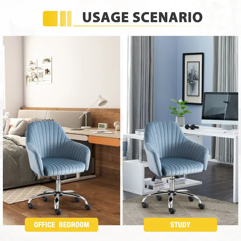 Modern Velvet Office Leisure Chair with Adjustable Height and Casters