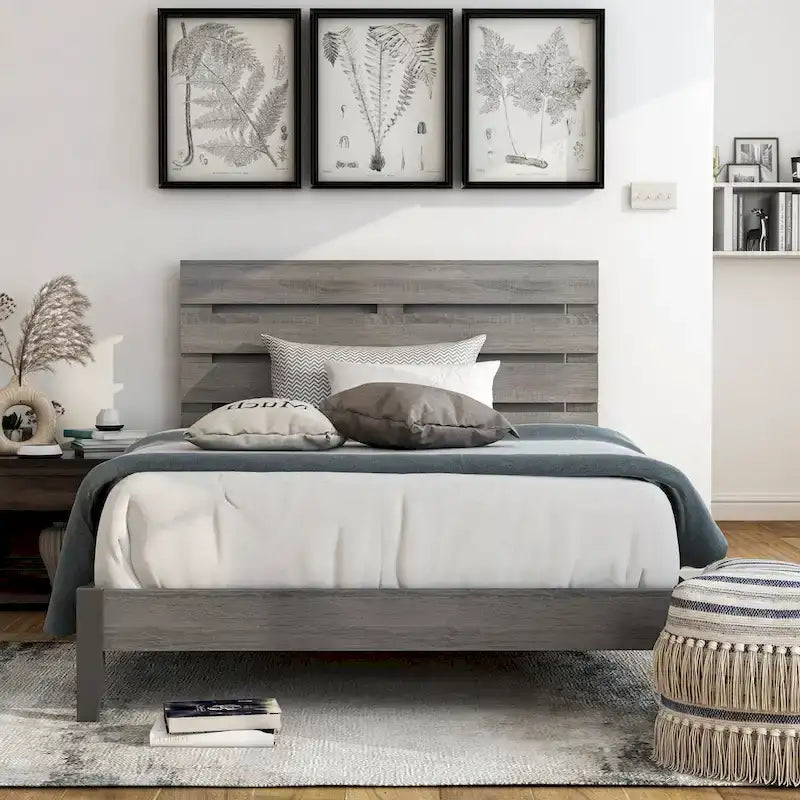 Rustic Grey Wood Platform Bed