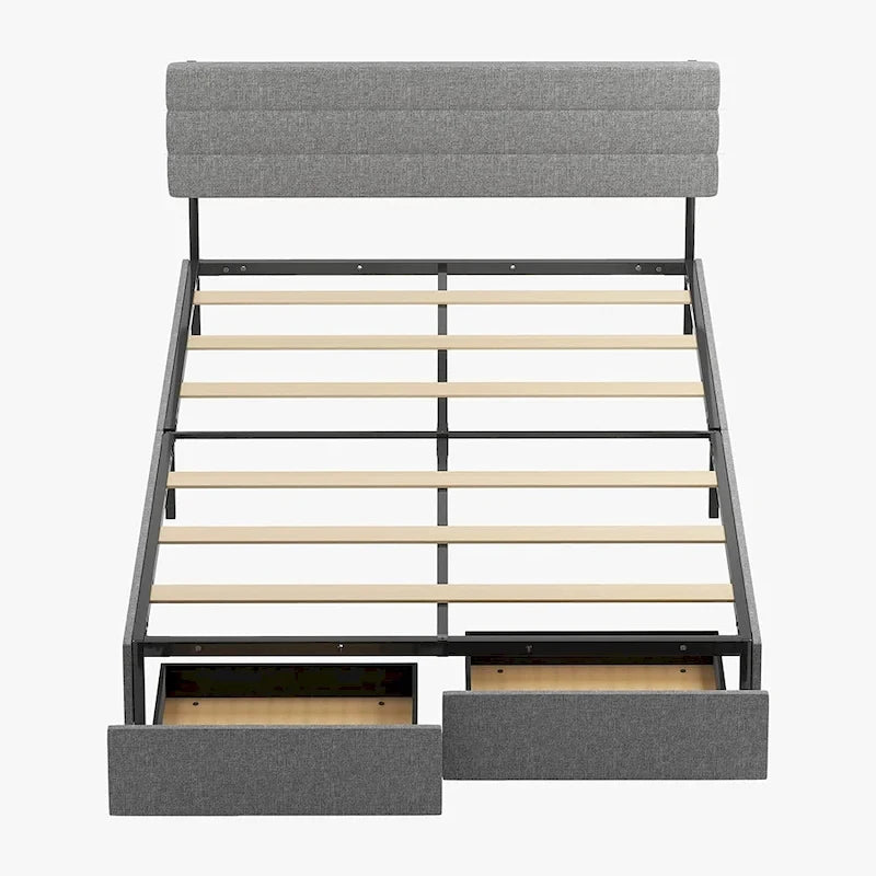 Full/Queen/King Size Bed Frame, No Box Spring Needed Bed Frame with Headboard, Upholstered Platform Bed Frame for Bedroom